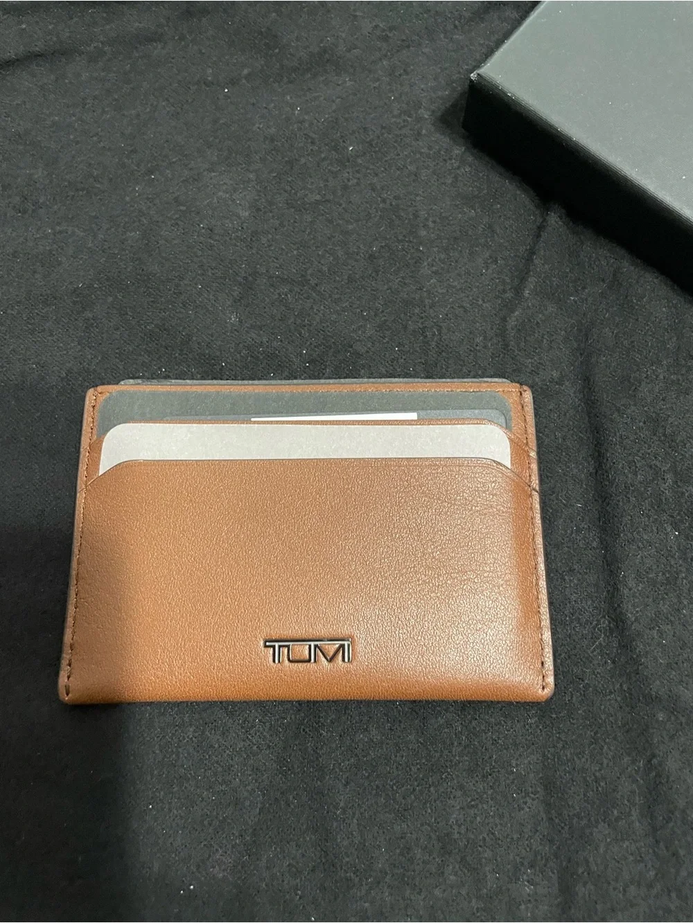 Tumi Brown Leather Card Case with Metal Logo